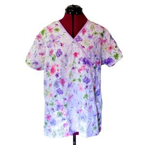 Scrub H.Q. Scrub Top Multicolor Womens Size Large Mock Wrap Floral Print…
